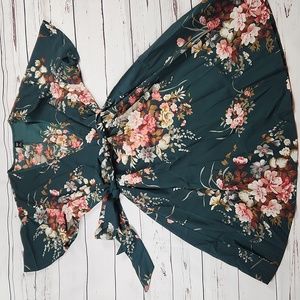 4/$30 1XL hunter Green floral dress with belt